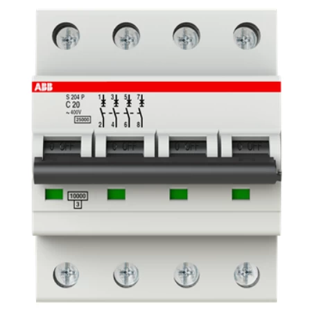 S204P-C20, Četvoropolni automatski osigurač 20A, C karakteristika, Icn=25kA, Icu=25kA