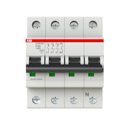 S203-C 63 NA Automatski prekidač, 3P+N, In=63A, C karakteristika, Icn=6kA, Icu=10kA